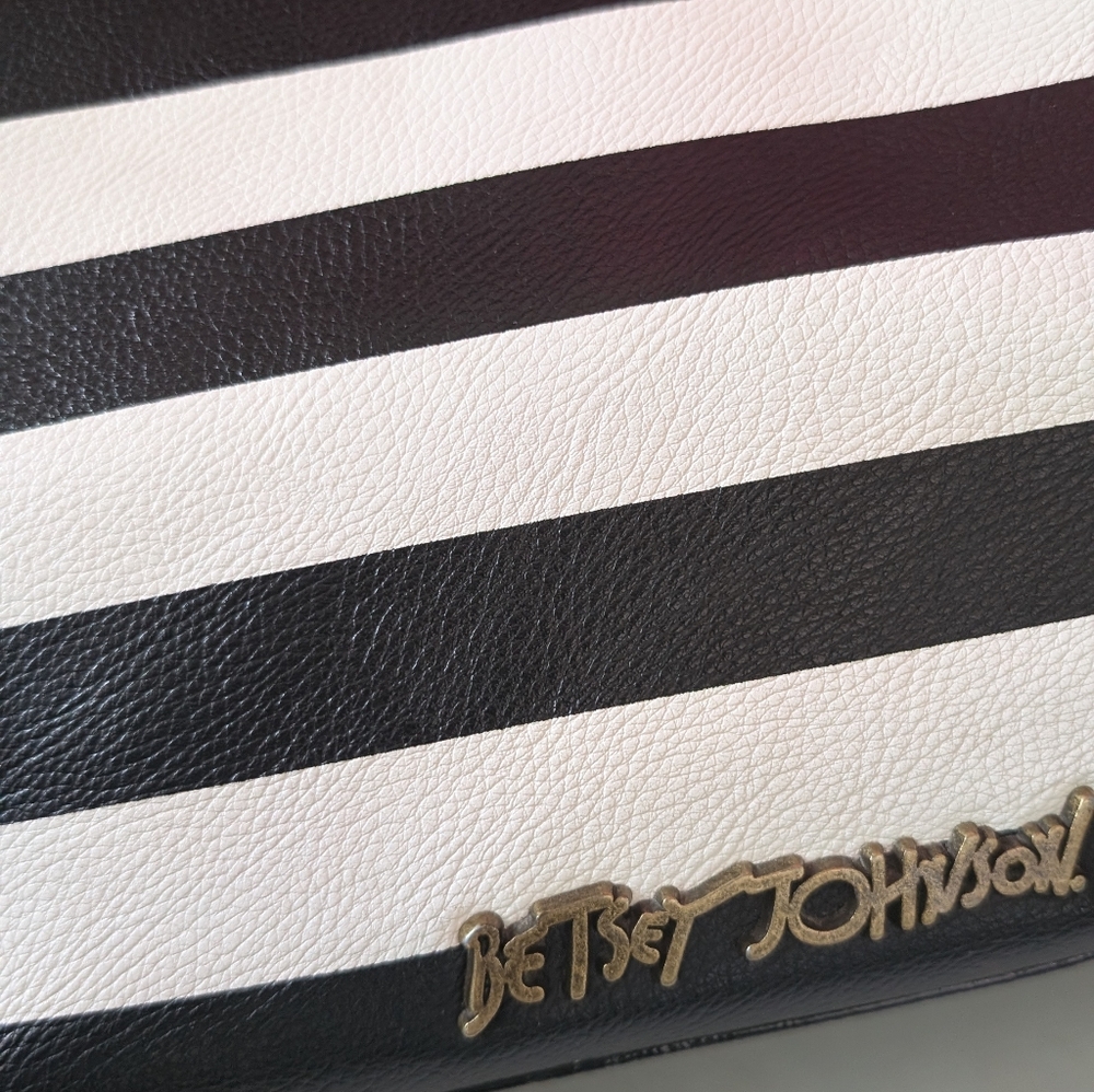 Betsey Johnson Black and White Striped Satchel - Picture 10 of 16
